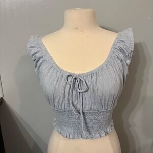 Billabong Getaway Light Blue‎ Crop Top, Rounded Neck, Tied Bow (Women's Large)